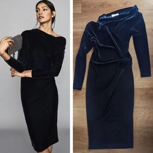 REISS | Valeria Off-The-Shoulder Navy Velvet Bodycon Dress
